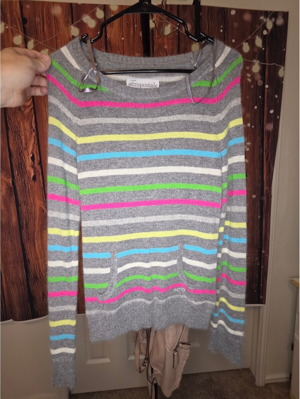 Aeropostale Women's Medium Gray Striped Pullover Sweater with Hood